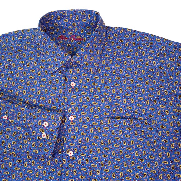 Alan Flusser Other - Alan Flusser Mens XL Blue Paisley Cotton Long Sleeve Button Down Shirt